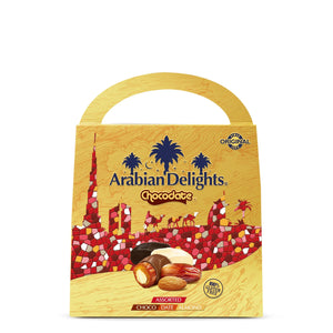 Arabian Delights Assorted Chocodate, Classic Chocolate Coated Bite-Sized Snacks, Stuffed w/ Golden Roasted Almonds, Dates | Snacks & Sweets Pouch - 90g