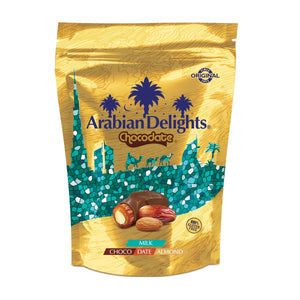 Arabian Delights Milk Chocodate, Classic Chocolate Coated Bite-Sized Snacks, Stuffed w/ Golden Roasted Almonds, Dates | Snacks & Sweets Pouch - 150g