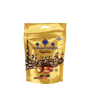 Arabian Delights Dark Chocolate, Classic Chocolate Coated Bite-Sized Snacks, Stuffed w/ Golden Roasted Almonds, Dates | Snacks & Sweets Pouch - 230g