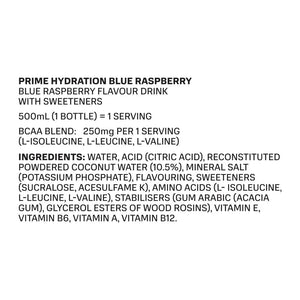 Prime Blue Raspberry Hydration Drink - 500ml Pack of 12