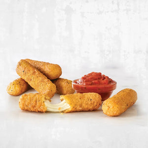 Cooked Baikal breaded mozzarella sticks serving