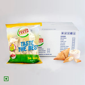 Golden Fresh frozen plant-based samosas with white sauce, iPlantBased UAE vegan food product