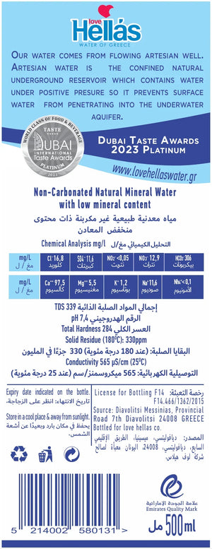 Love Hellas Premium Greek Natural Mineral Still Water 500ml PET bottle - Burj Khalifa
