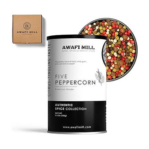 AWAFI MILL Five Pepper corn Blend Black, White, Green, Pink, and Szechuan Pepper Medley - 100 g | 3.5 Oz | Welaza