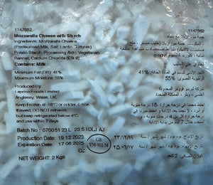 Leprino Frozen Shredded Mozzarella Cheese - 6.8Kg