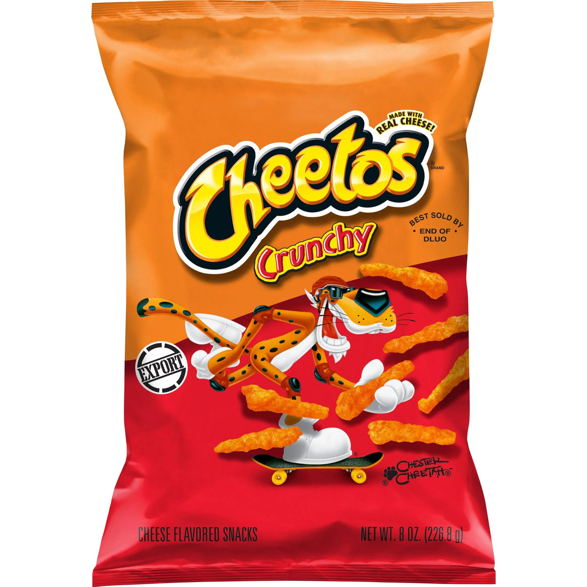 Cheetos Crunchy Cheese Flavored Snacks, Made with Real Cheese, 8 OZ - Export