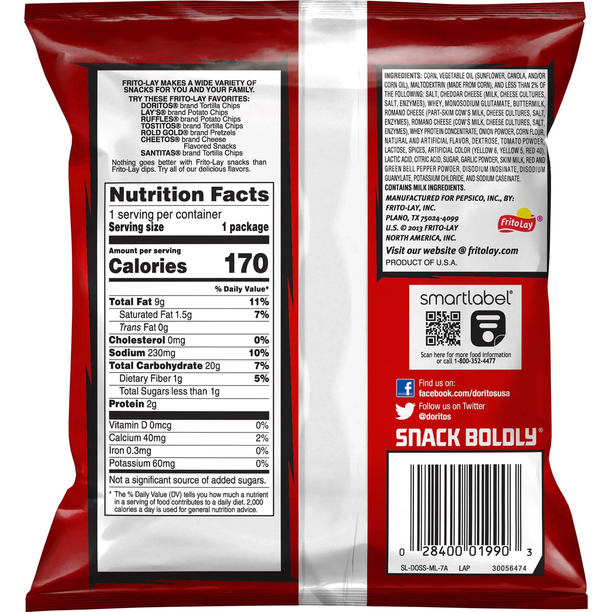 Doritos Nacho Cheese Flavored Tortilla Chips, 11 Oz