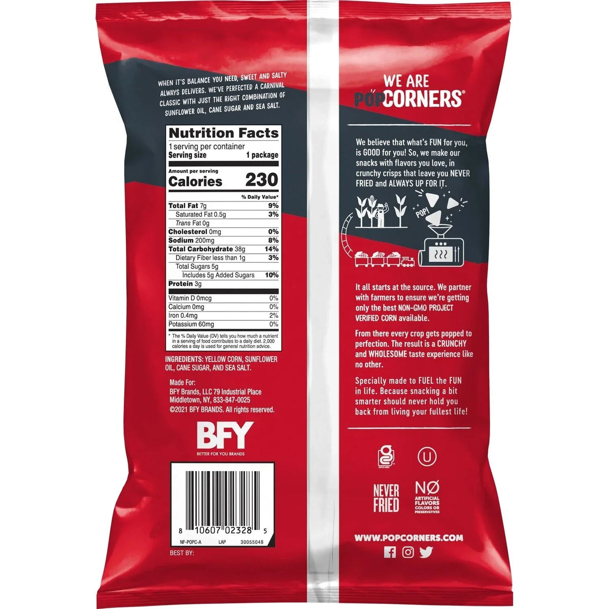 Popcorners Sweet & Salty Kettle Corn Snack, Never Fried, Non GMO - 5 OZ