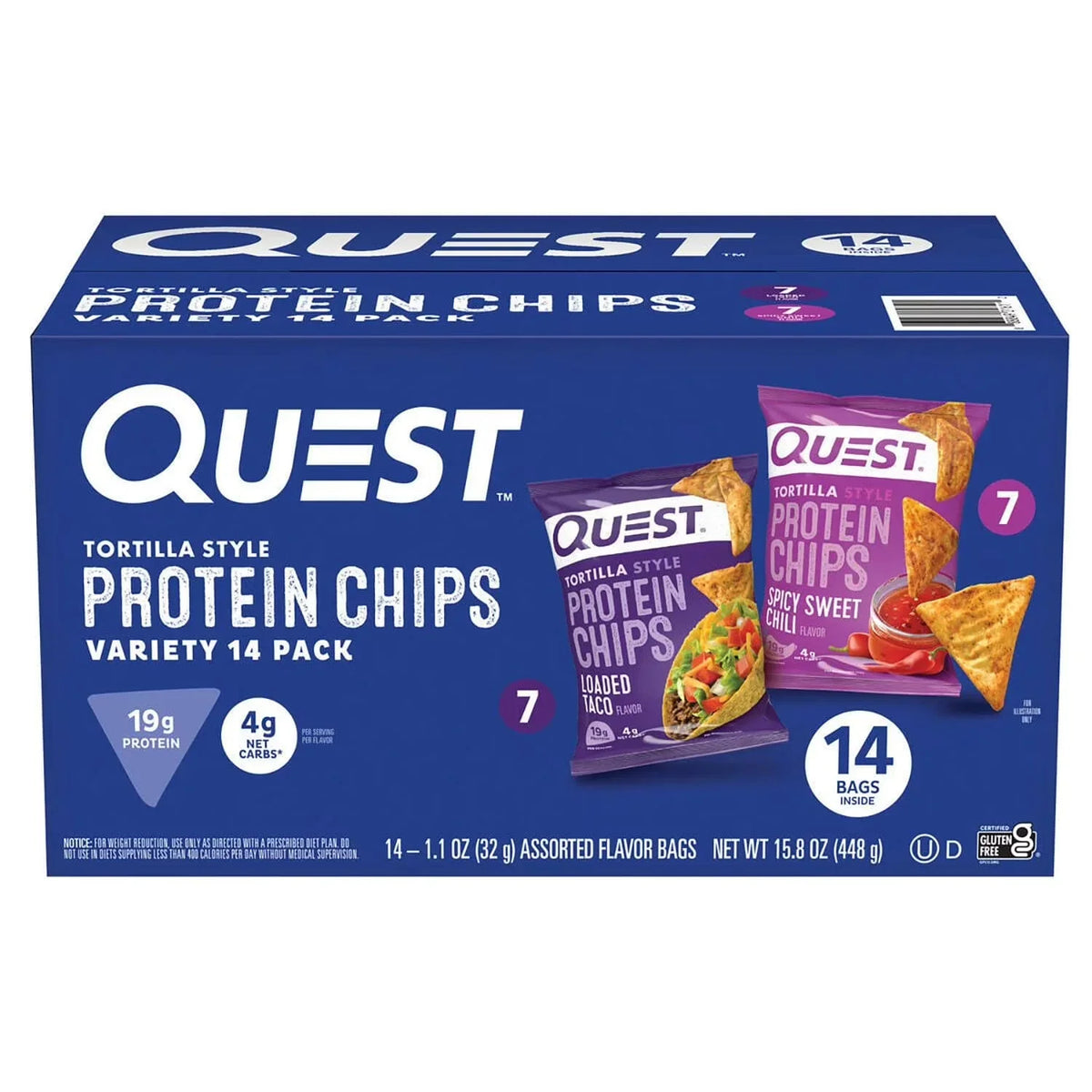 Quest Protein Chips Variety 14 Pack 32g - Loaded taco & Spicy Sweet Chili