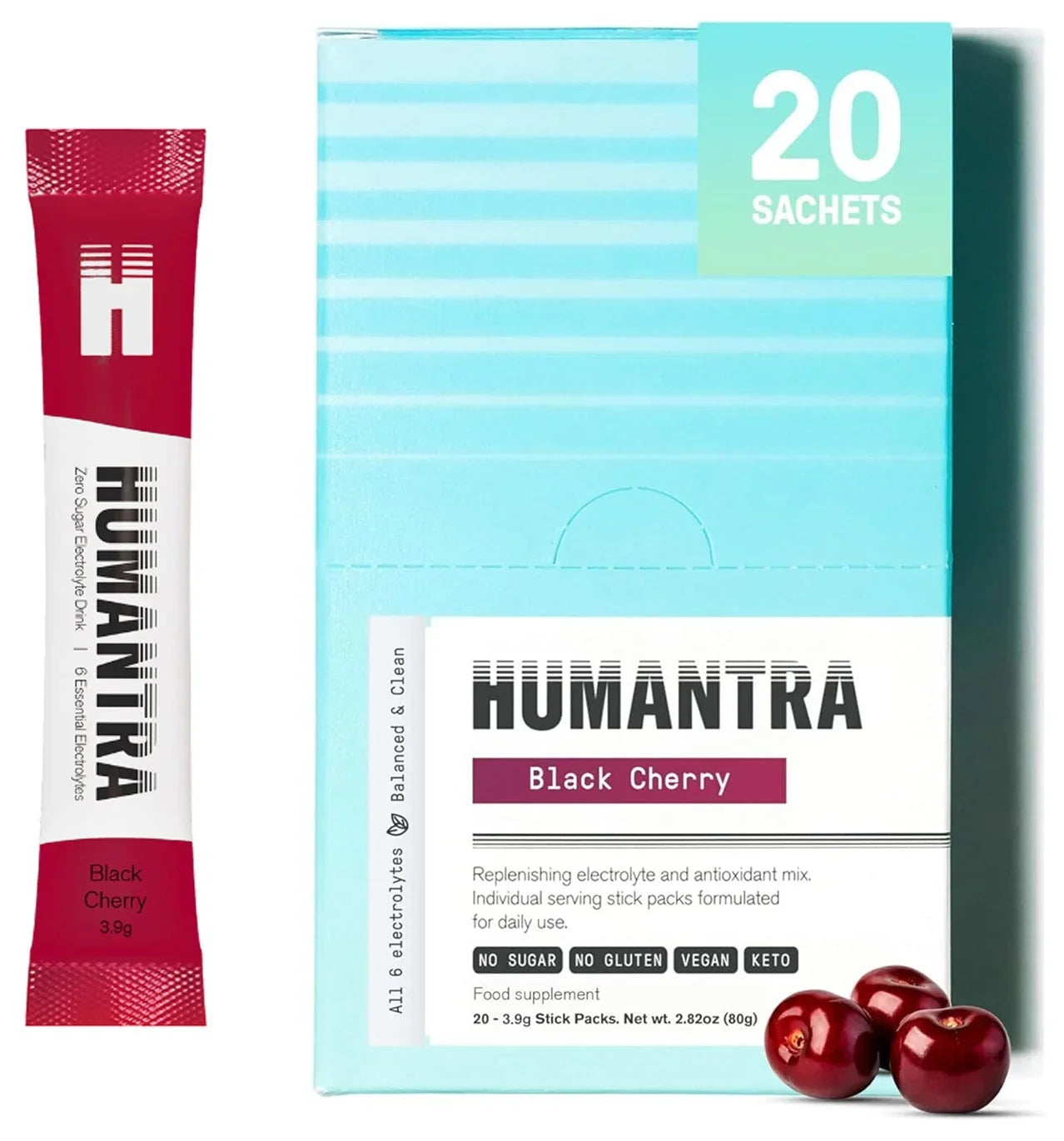 Humantra Black Cherry Electrolyte Hydration Pack – Zero Sugar, 20 Servings, 72g