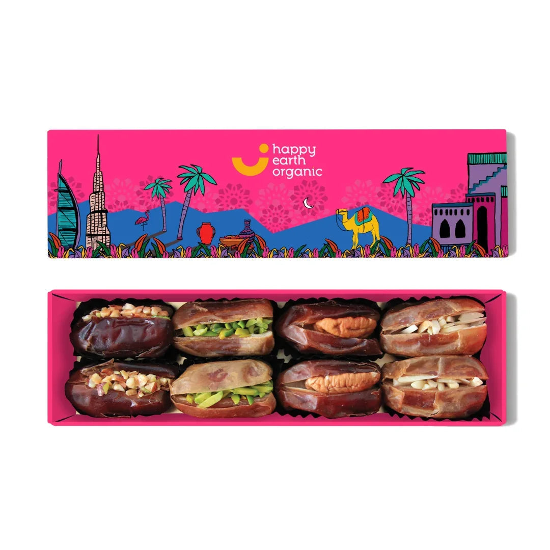 Happy Earth Organic Dubai Pink Filled Dates - 145g