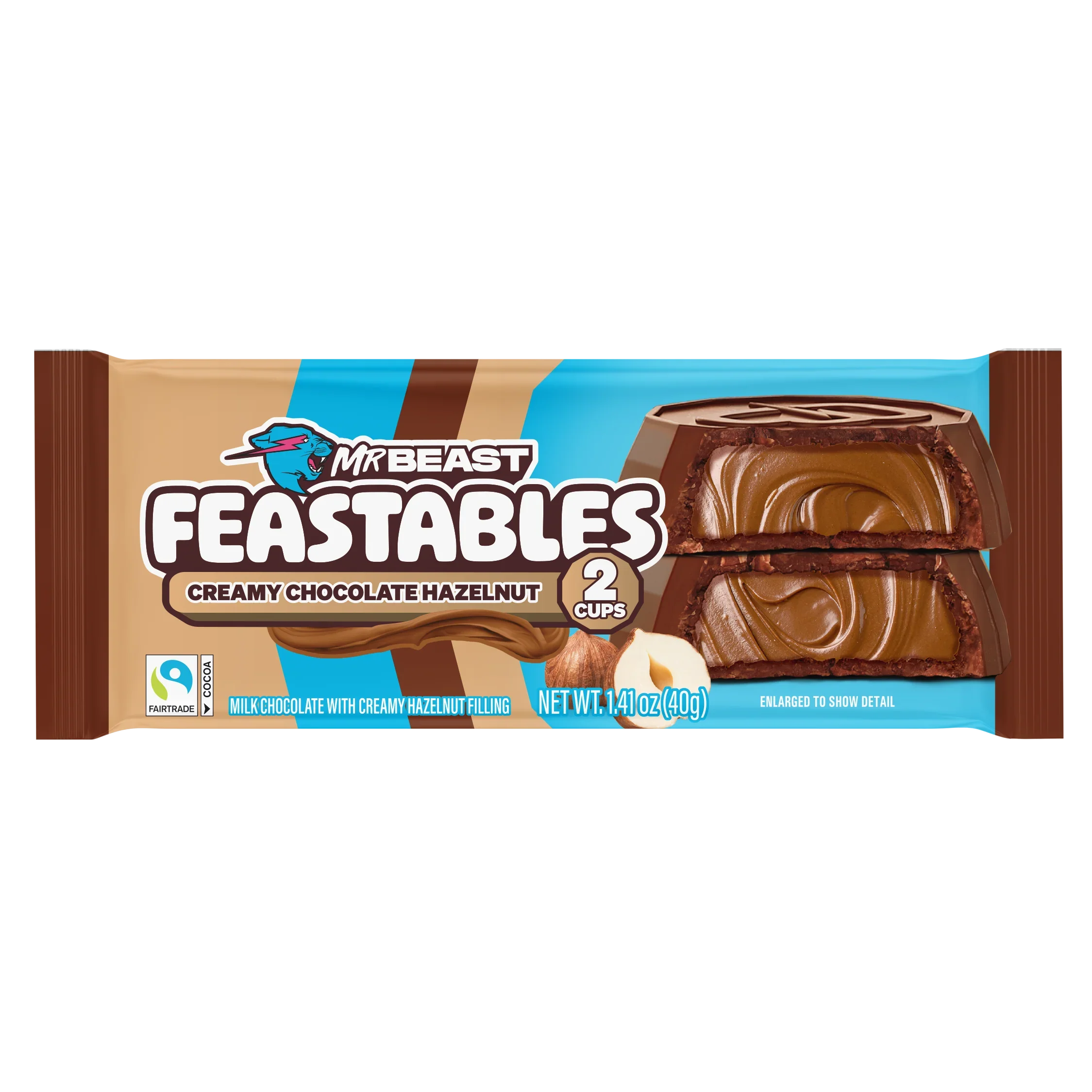 Mr Beast Feastables Hazelnut Cups 40gm, Made with Grass-Fed Milk Chocolate and Organic Cocoa