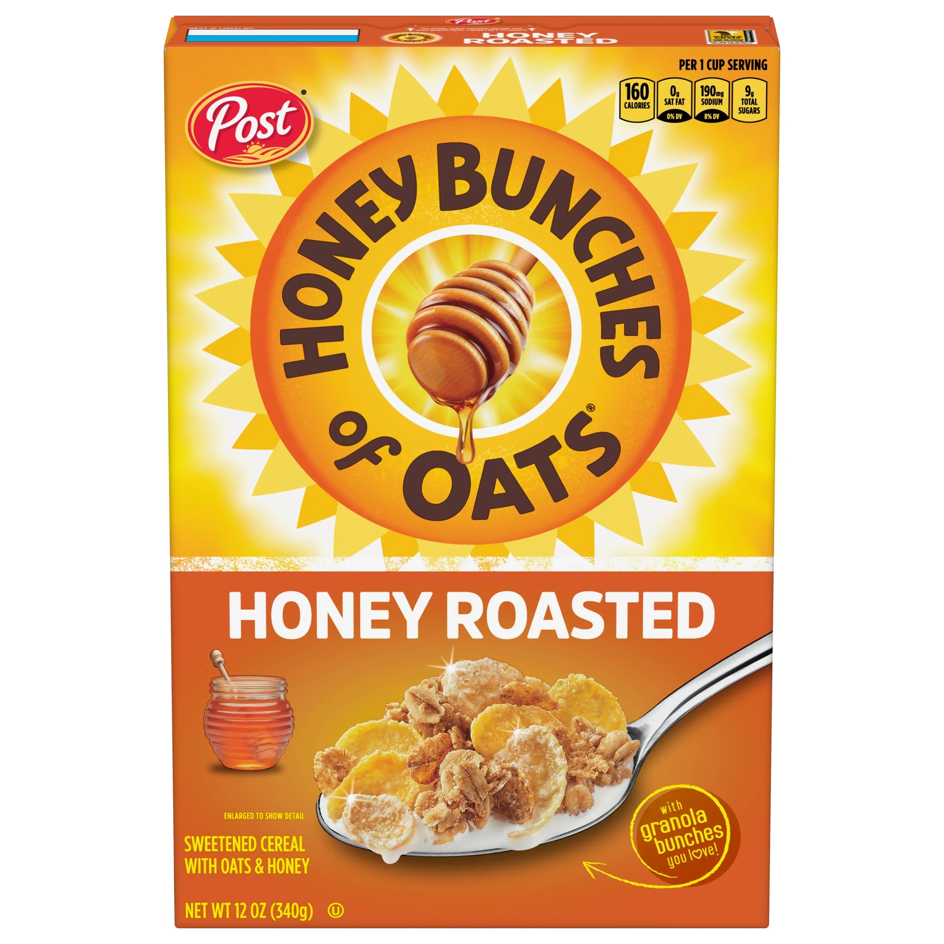 Post Honey Bunches of Oats Honey Roasted, Low Fat,with Whole Grain Cereal 340gm