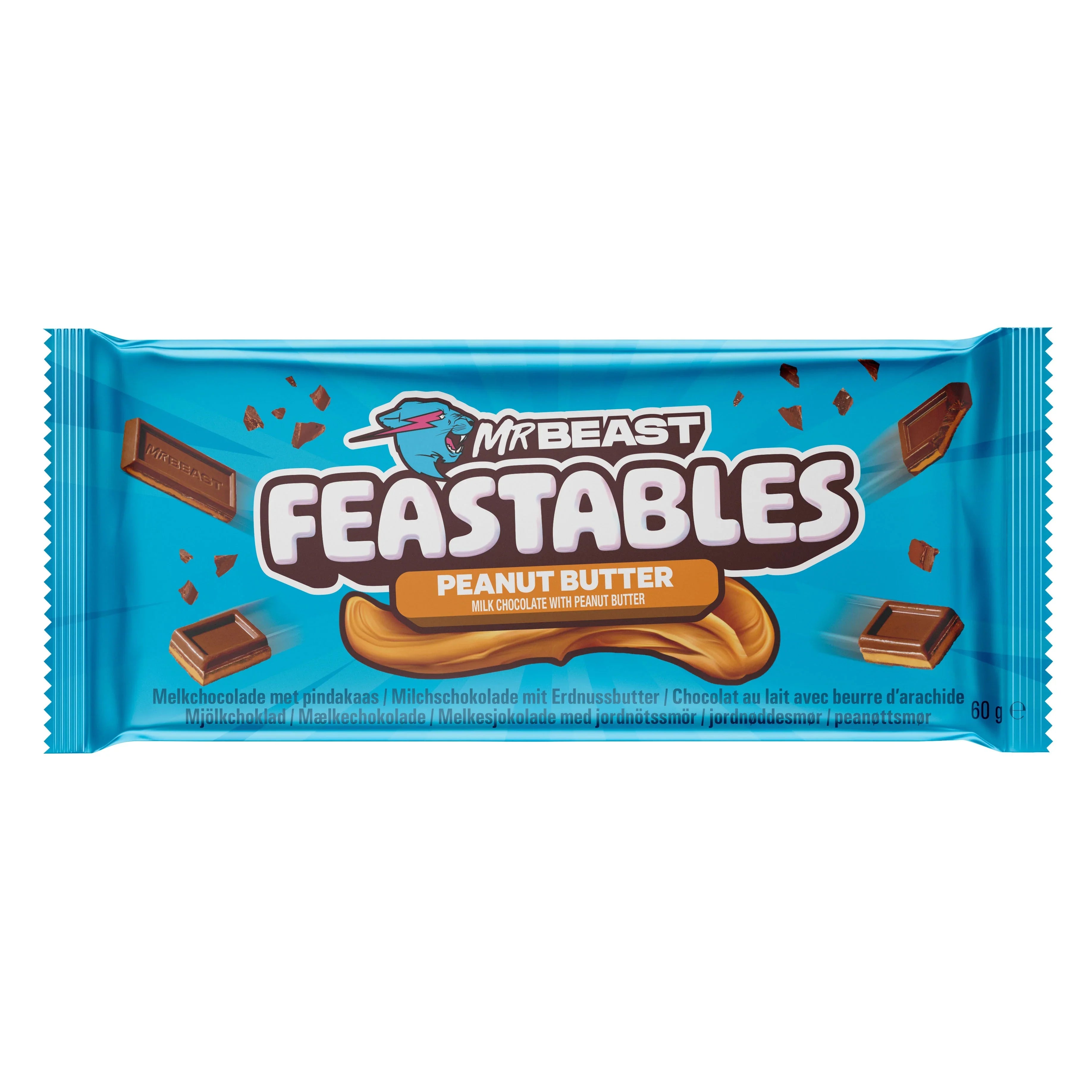 Mr Beast Feastables Peanut Butter Milk Chocolate Bar 60gm, Made with Grass-Fed Milk Chocolate and Organic Cocoa