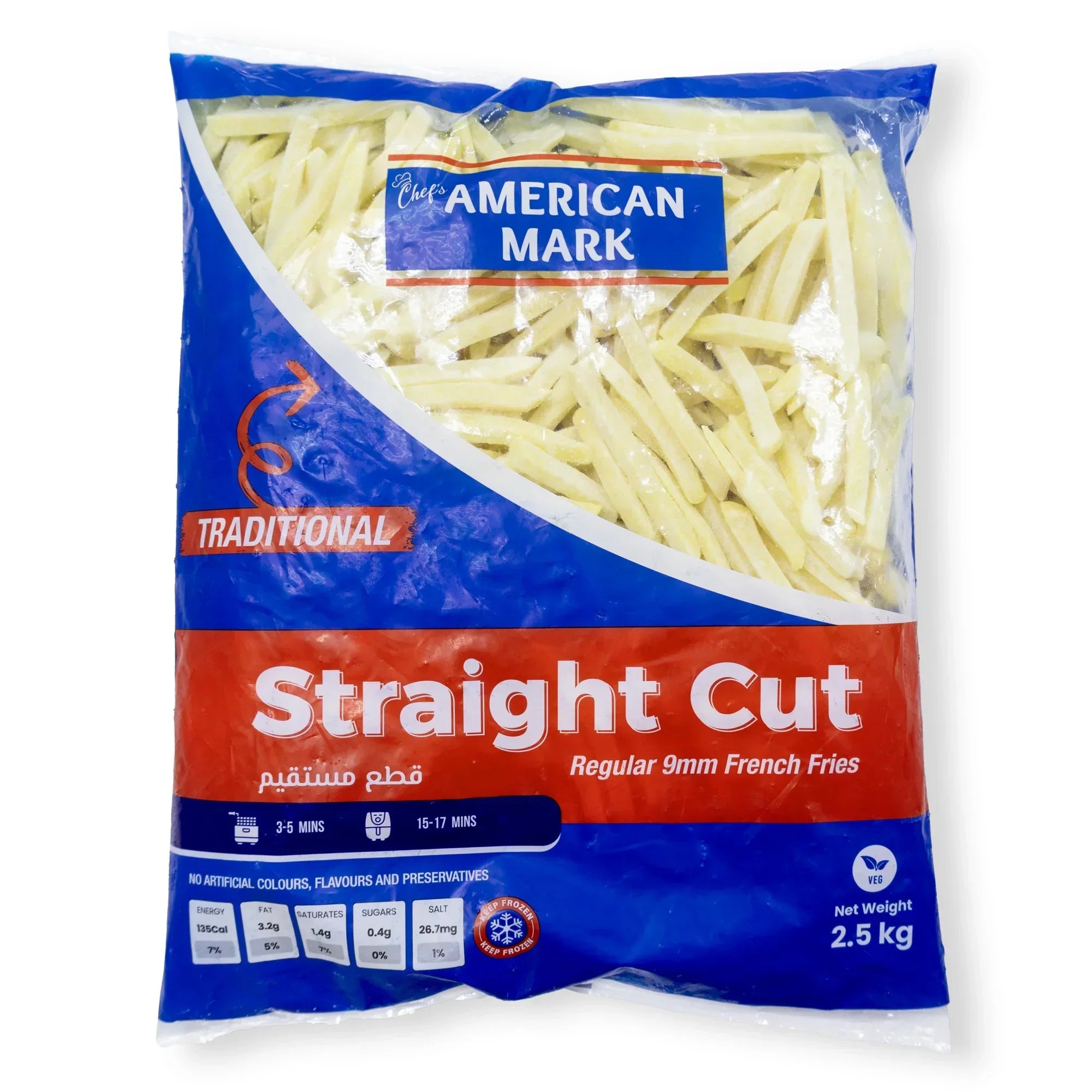 American Mark Straight Cut frozen French fries 2.5kg bag, plant-based, sold at iPlantBased UAE