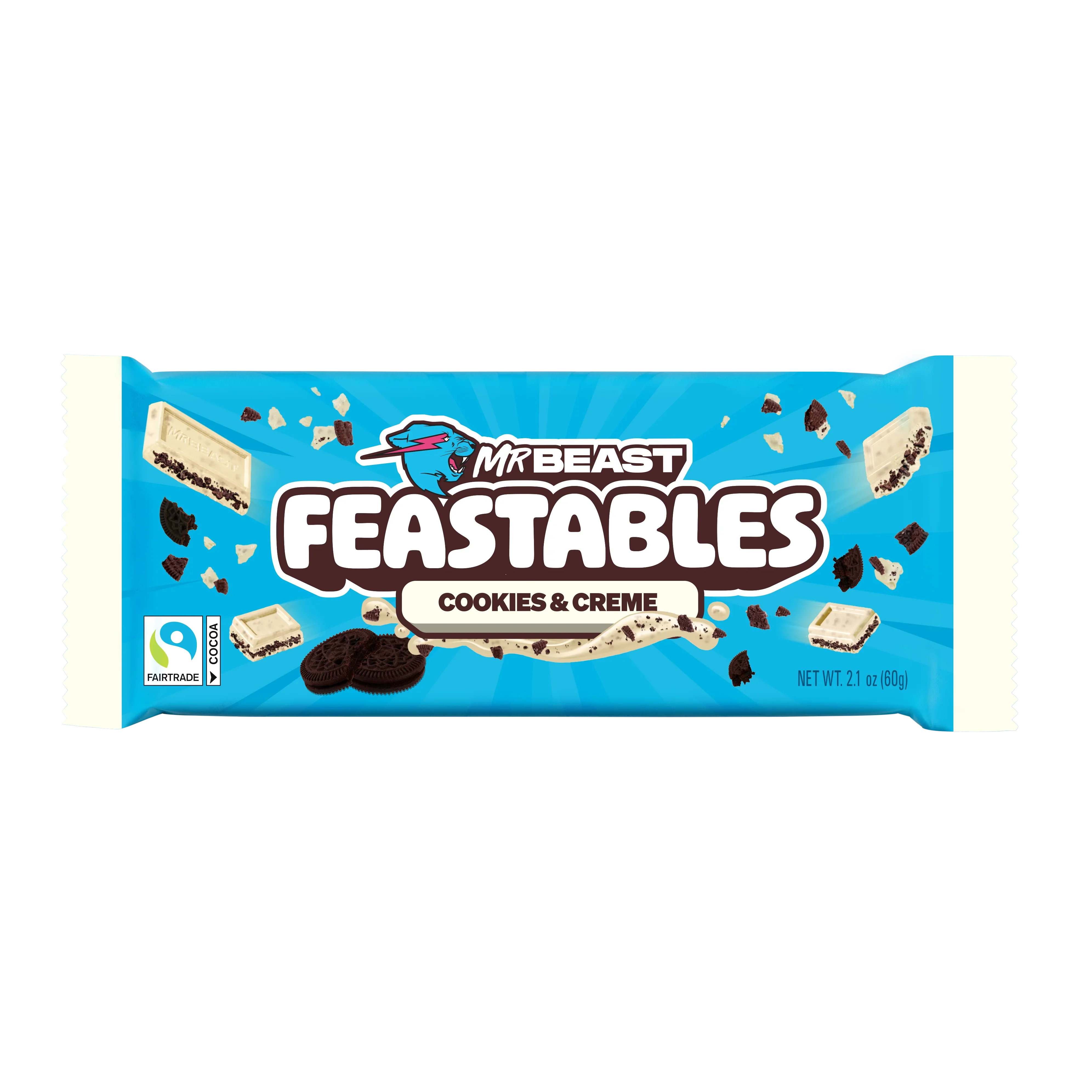 Mr Beast Feastables Cookies & Creme Chocolate Bar 60g, Made with Grass-Fed Milk Chocolate and Organic Cocoa (Near Expiry)