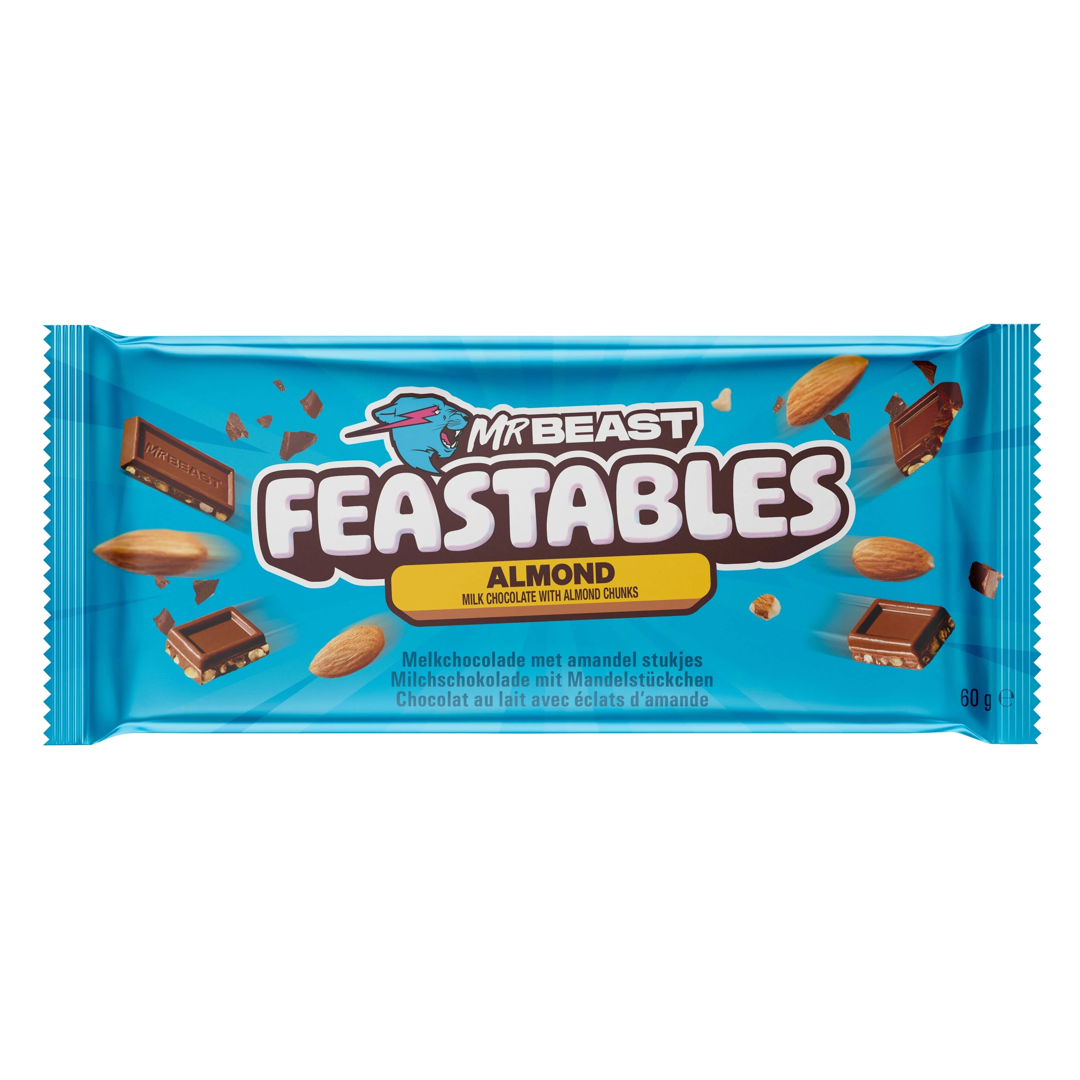 Mr Beast Feastables Almond Chocolate Bar 60gm, Made with Grass-Fed Milk Chocolate and Organic Cocoa