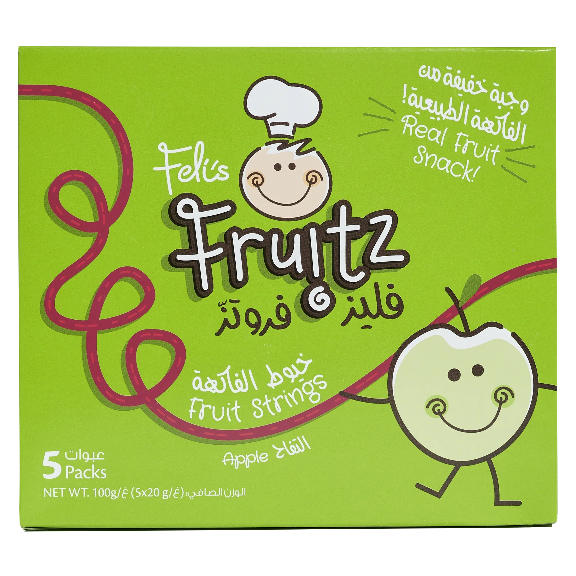 Feli's Fruitz Apple Fruit Strings - Real Fruit Snack - Vegan- Gluten Free 100gm (5x20gm)