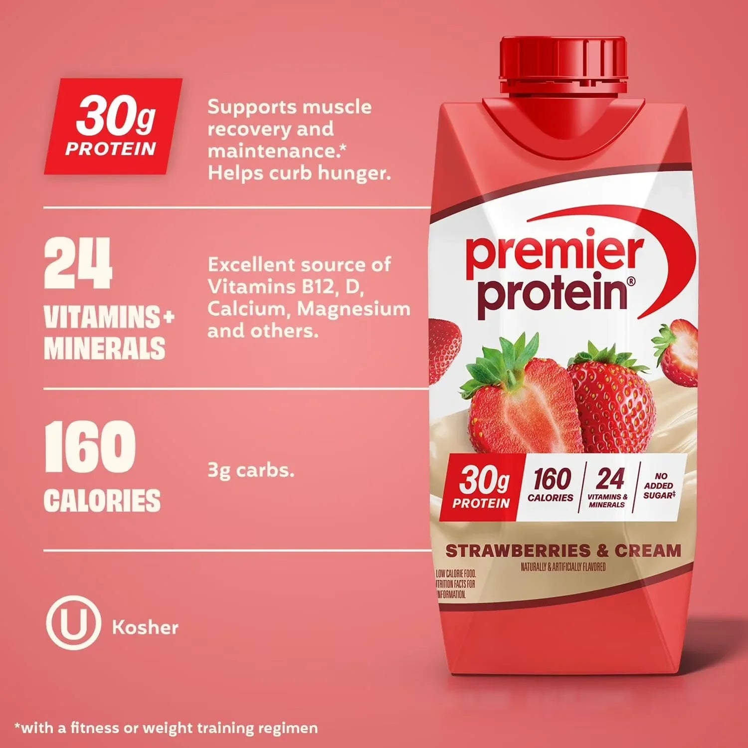 Premier Protein 30g High Protein Shake, Strawberries & Cream 325ml