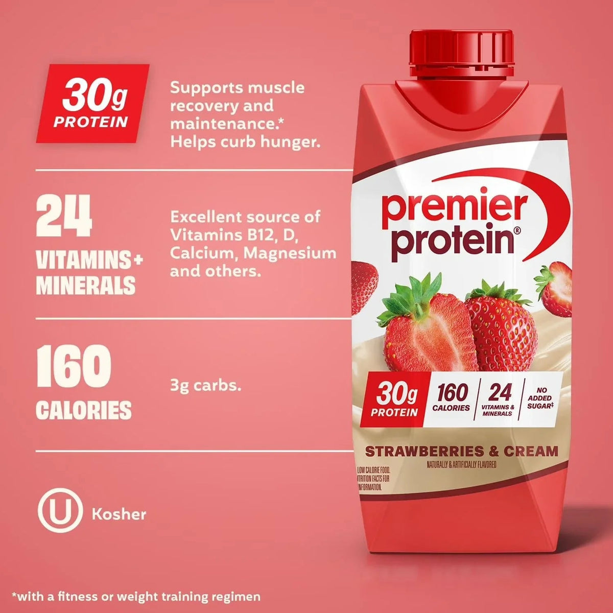 Premier Protein 30g High Protein Shake, Strawberries & Cream - 325ml