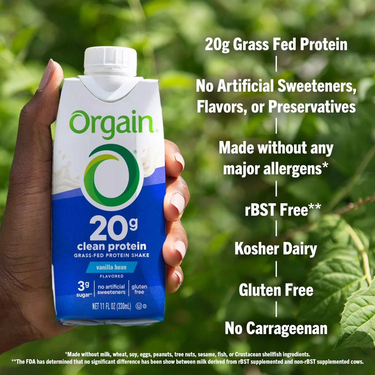 Orgain 20g Clean Protein Grass-Fed Protein Shake, Vanilla Bean 330ml