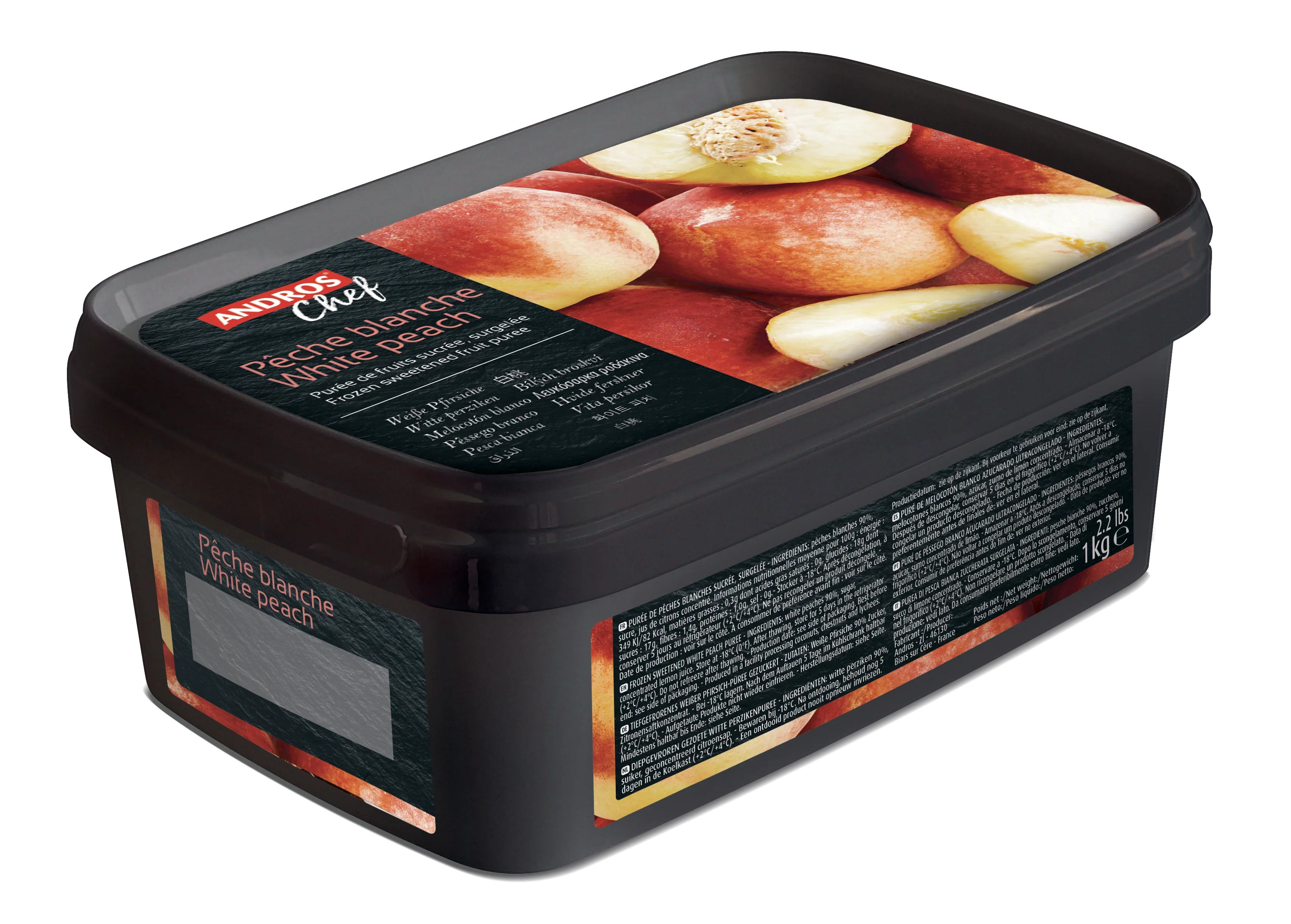 Andros Chef Frozen White Peach Puree 1 kg Tub