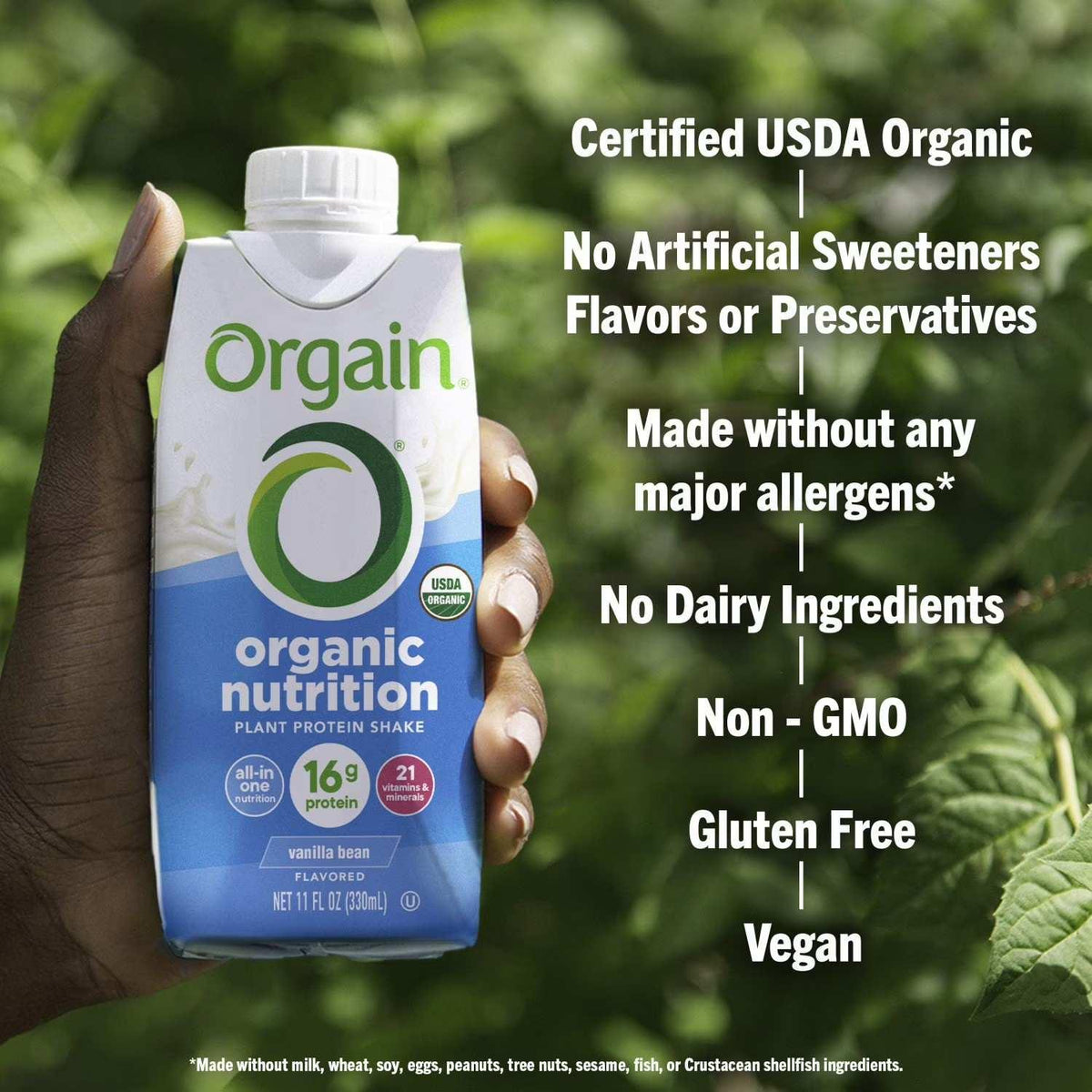 Orgain Organic Nutrition 16g Vegan Plant Based Protein Shake, Vanilla Bean 10ml