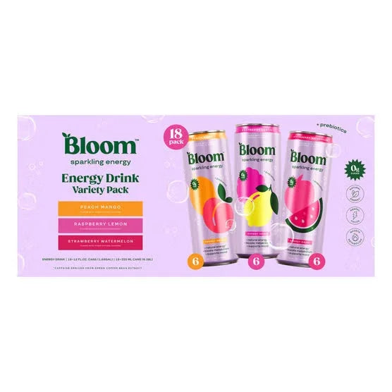 Bloom Sparkling Energy Drink, Variety Pack, 12 fl oz, (18 Pc)