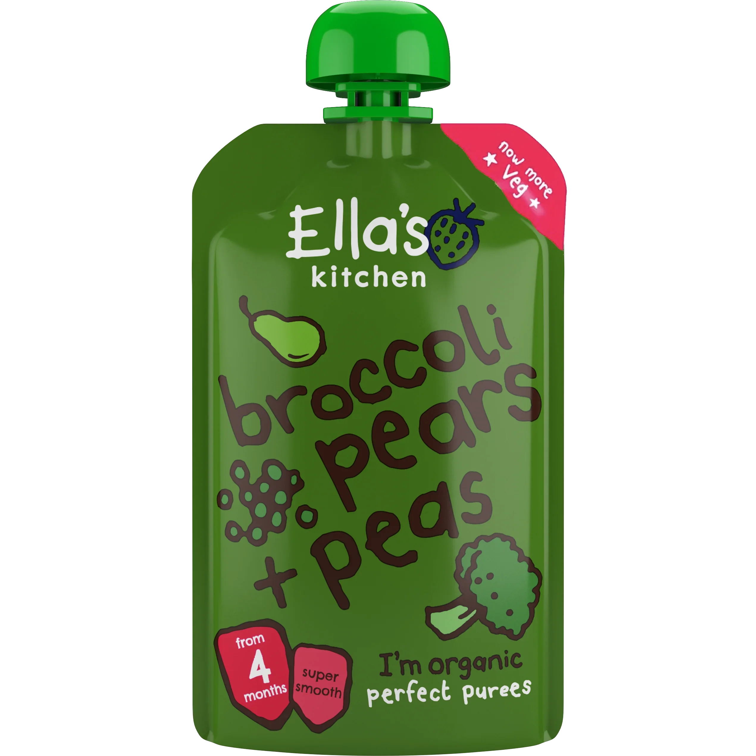 Ella's Kitchen organic broccoli pears + peas 120g. Expiry date: 1-Jun-26
