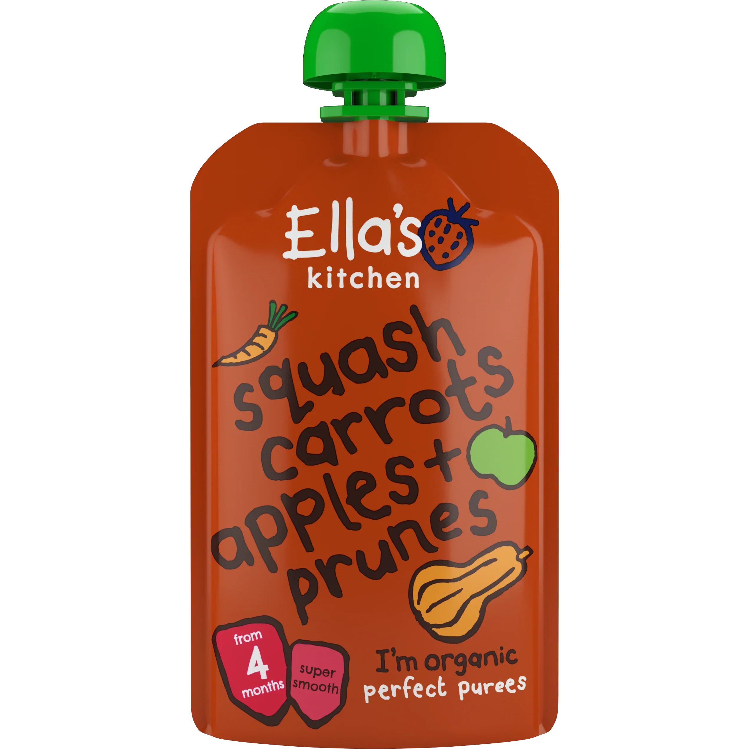 Ella's Kitchen organic butternut squash carrots apples + prunes 120g. Expiry date: 7/1/2026