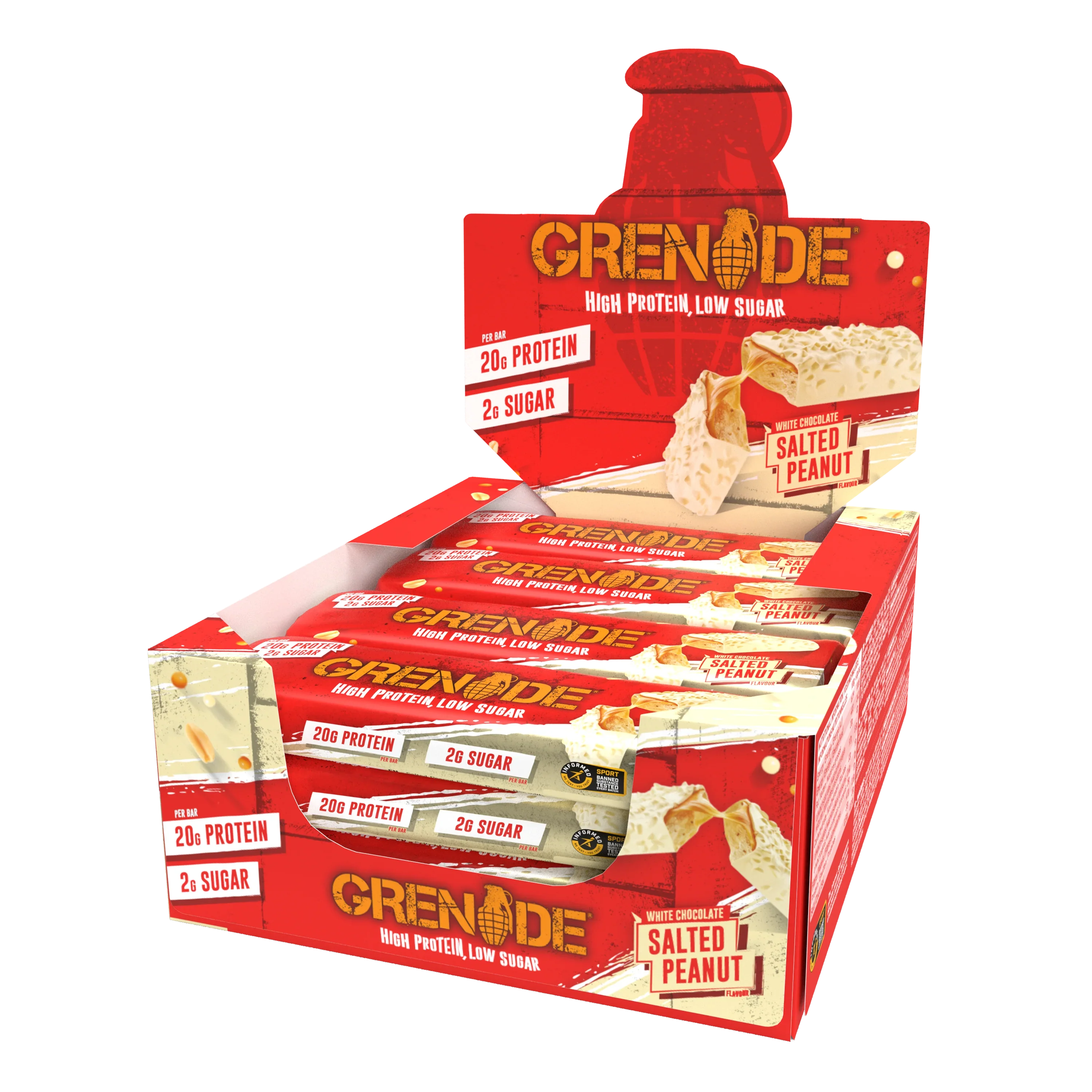 Grenade White Chocolate Salted Peanut - High Protein Bar - Low Sugar (60gm x 12) Box