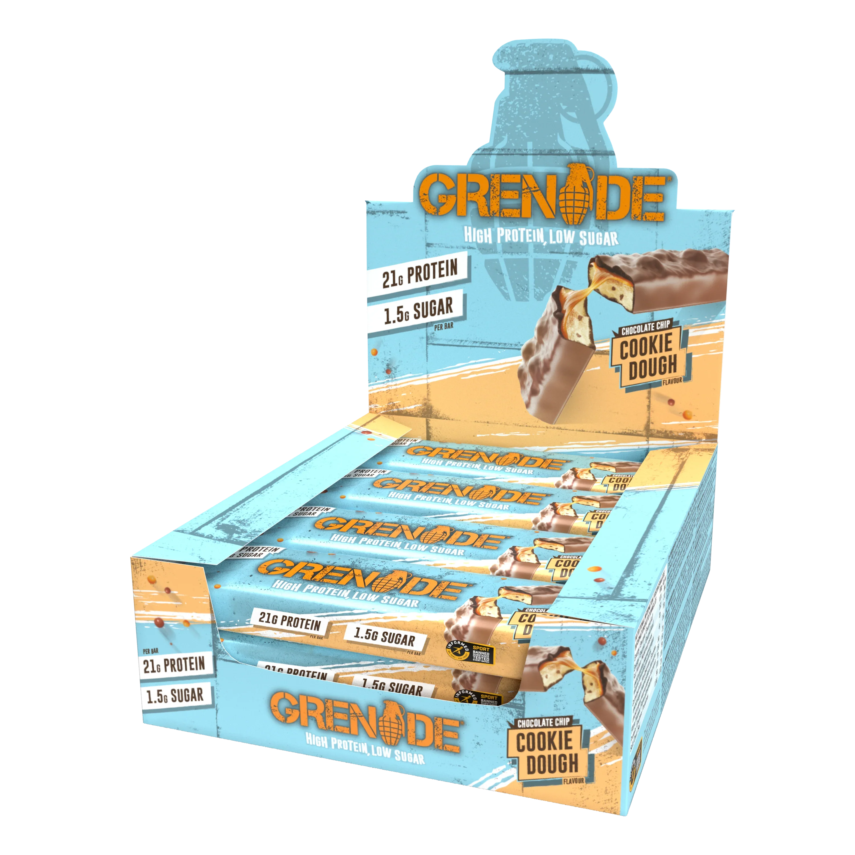 Grenade Chocolate Chip Cookie Dough - High Protein Bar - Low Sugar (60gmx 12) Box