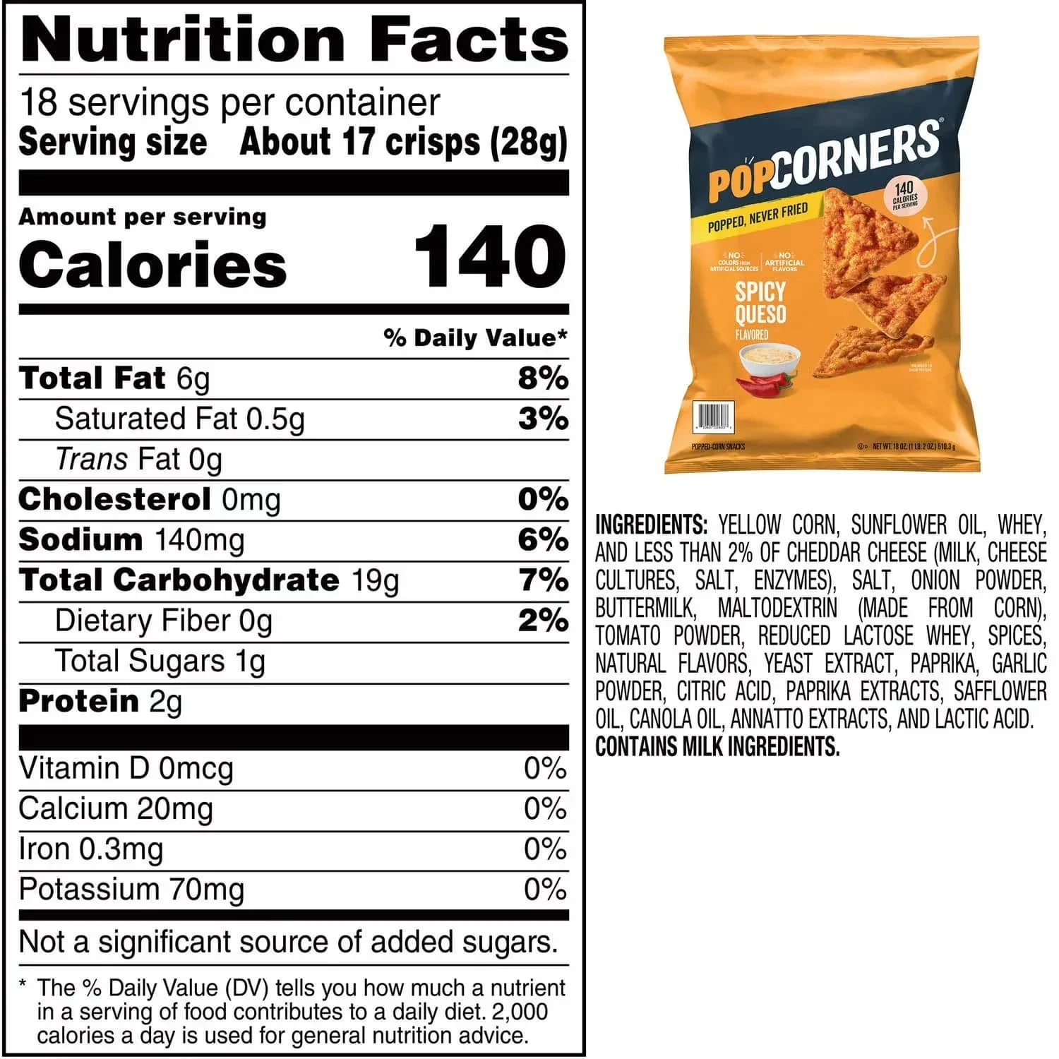 Popcorner Spicy Queso Popped Corn Chips, 28.3g