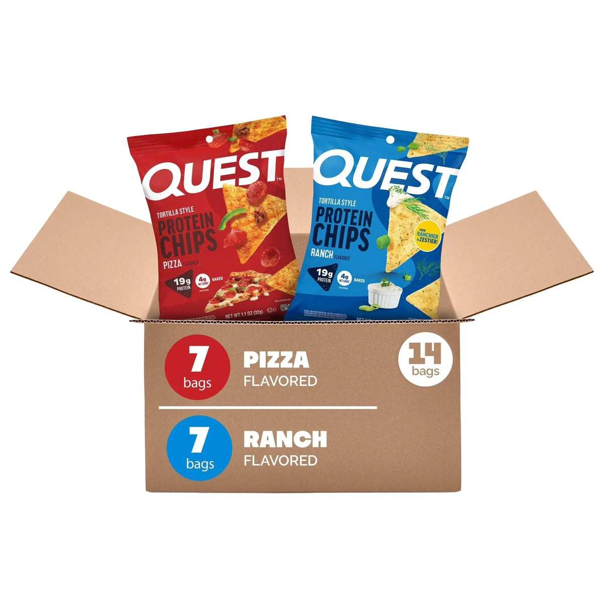 Quest Tortilla-Style 18-20g Protein Chips, Pizza and Ranch Variety Pack (14 ct)