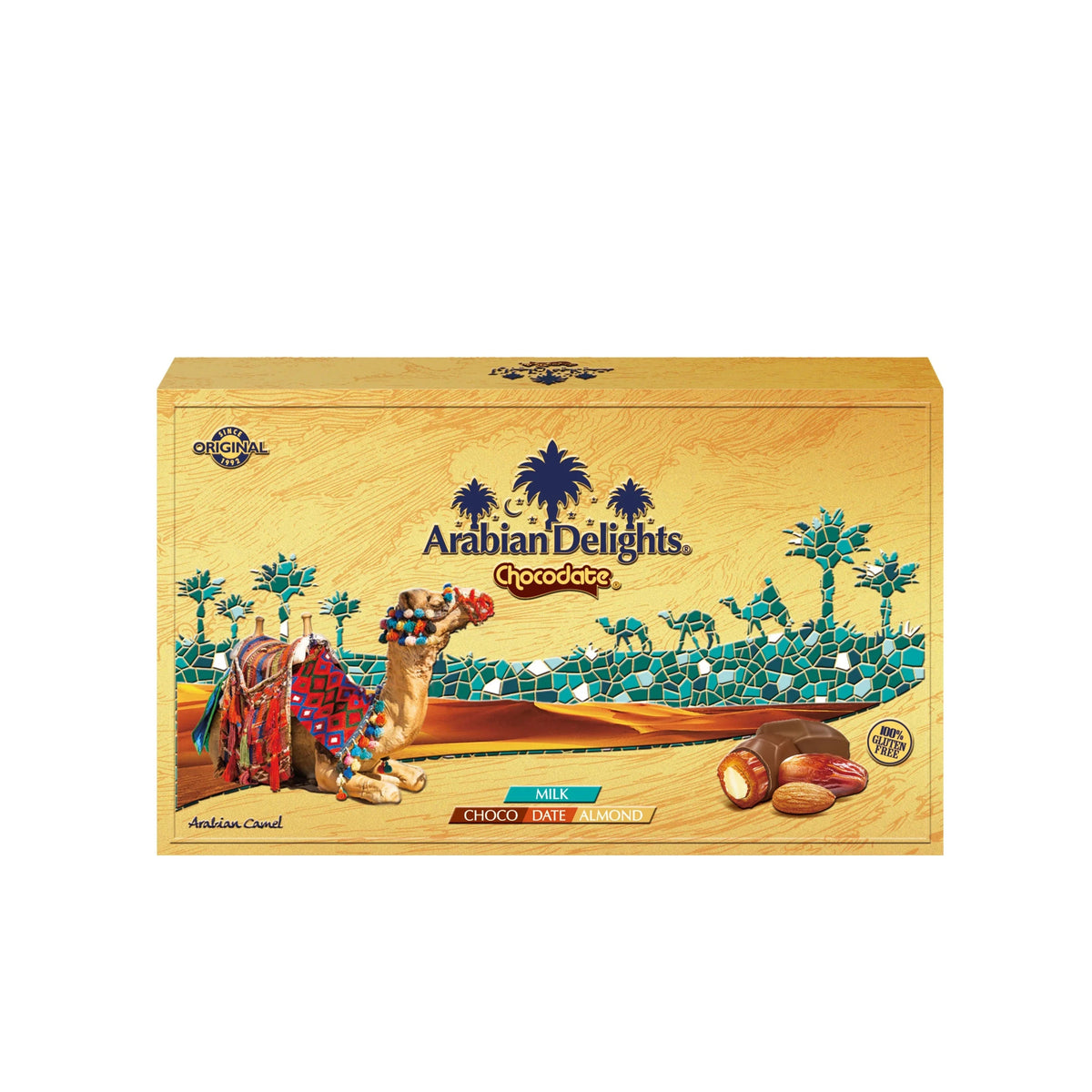 Arabian Delights Milk Chocodate, Classic Chocolate Coated Bite-Sized Snacks, Stuffed w/ Golden Roasted Almonds, Dates | Snacks & Sweets Pouch - 230g