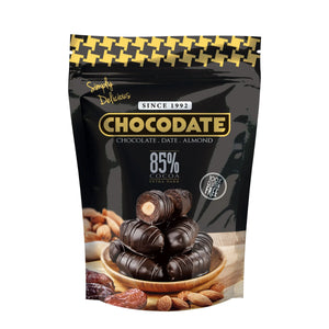 Chocodate Extra Dark – Chocolate-Coated Dates with Roasted Almonds - 90Gm