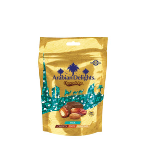 Arabian Delights Milk Chocodate, Classic Chocolate Coated Bite-Sized Snacks, Stuffed w/ Golden Roasted Almonds, Dates | Snacks & Sweets Pouch - 150g