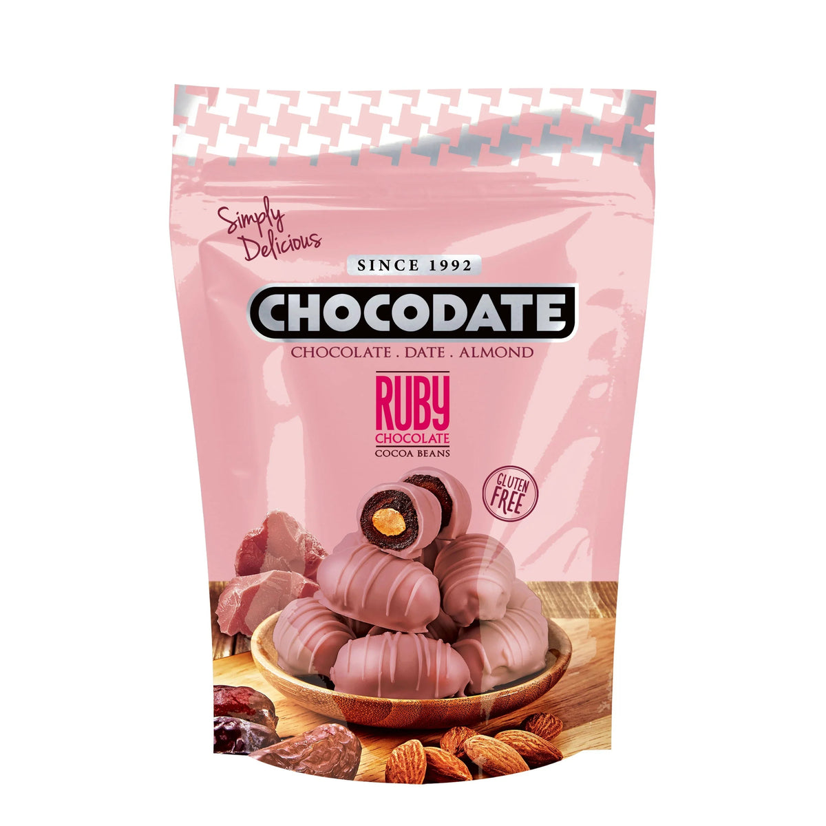 Chocodate Exclusive Ruby – Chocolate-Coated Dates with Roasted Almonds - 230Gm