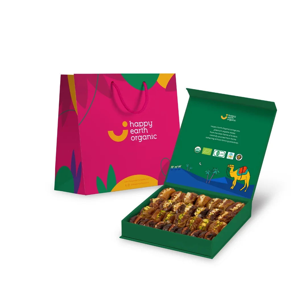Happy Earth Organic Dubai Green Filled Dates - 500g