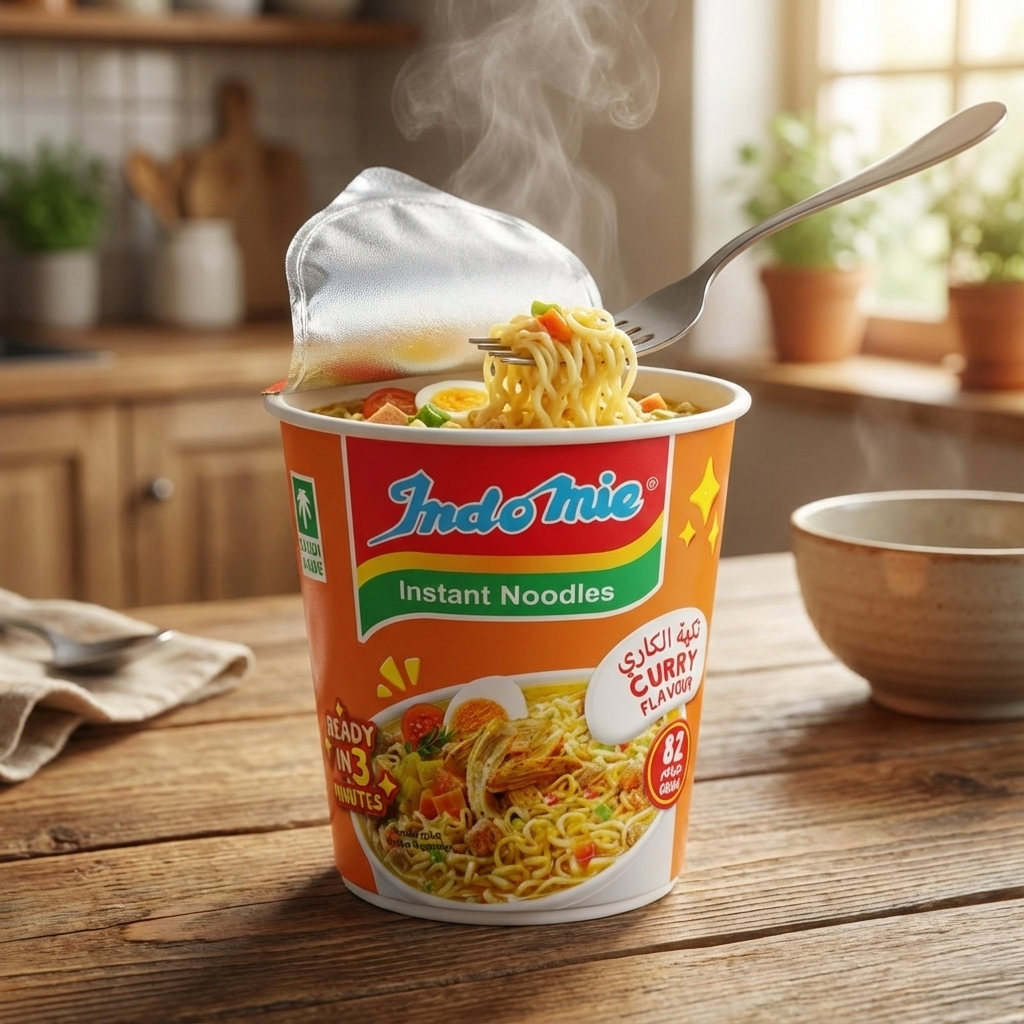 Indomie Instant Noodles, Jumbo Cup Gout Curry Flavour with Seasoning Powder and Sauce  -82g