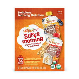 HappyTOT Organics Super Morning Pouch 113g, Apple Cinnamon and Blueberry Banana Variety-12 Pack