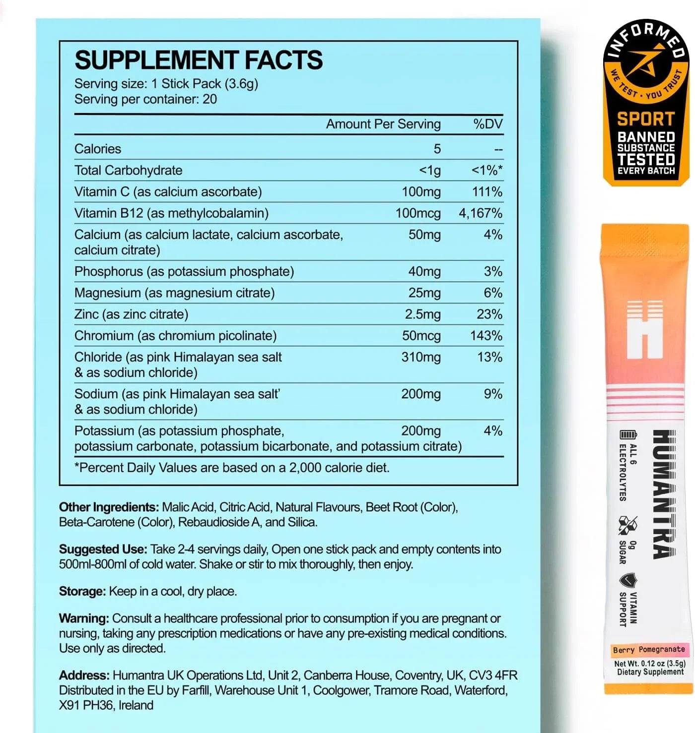 Humantra 3 Flavors Bundle Apricot, Berry Pomegranate, Lychee Electrolyte Hydration Pack – Zero Sugar, 20 Servings, 72g Each 6