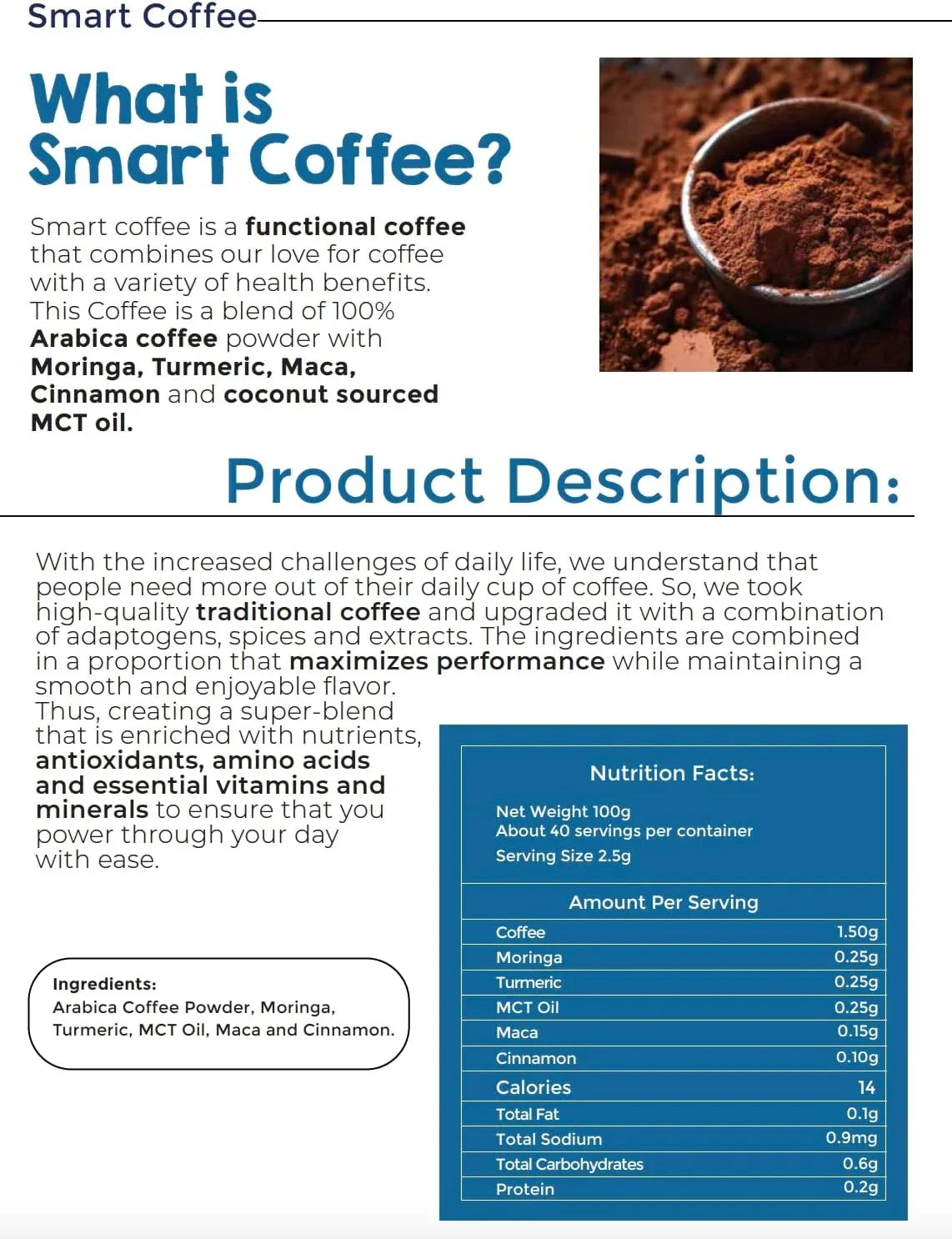 LivSmart 100% Arabica Coffee with Moringa, Turmeric, MCT Oil, Maca & Cinnamon – 100g