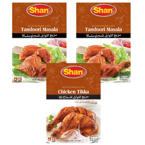 Shan Tandoori Recipe & Masala Mix 50gm (Twin Pack)+1 Shan Chicken Tikka Recipe & Masala Mix 50gm