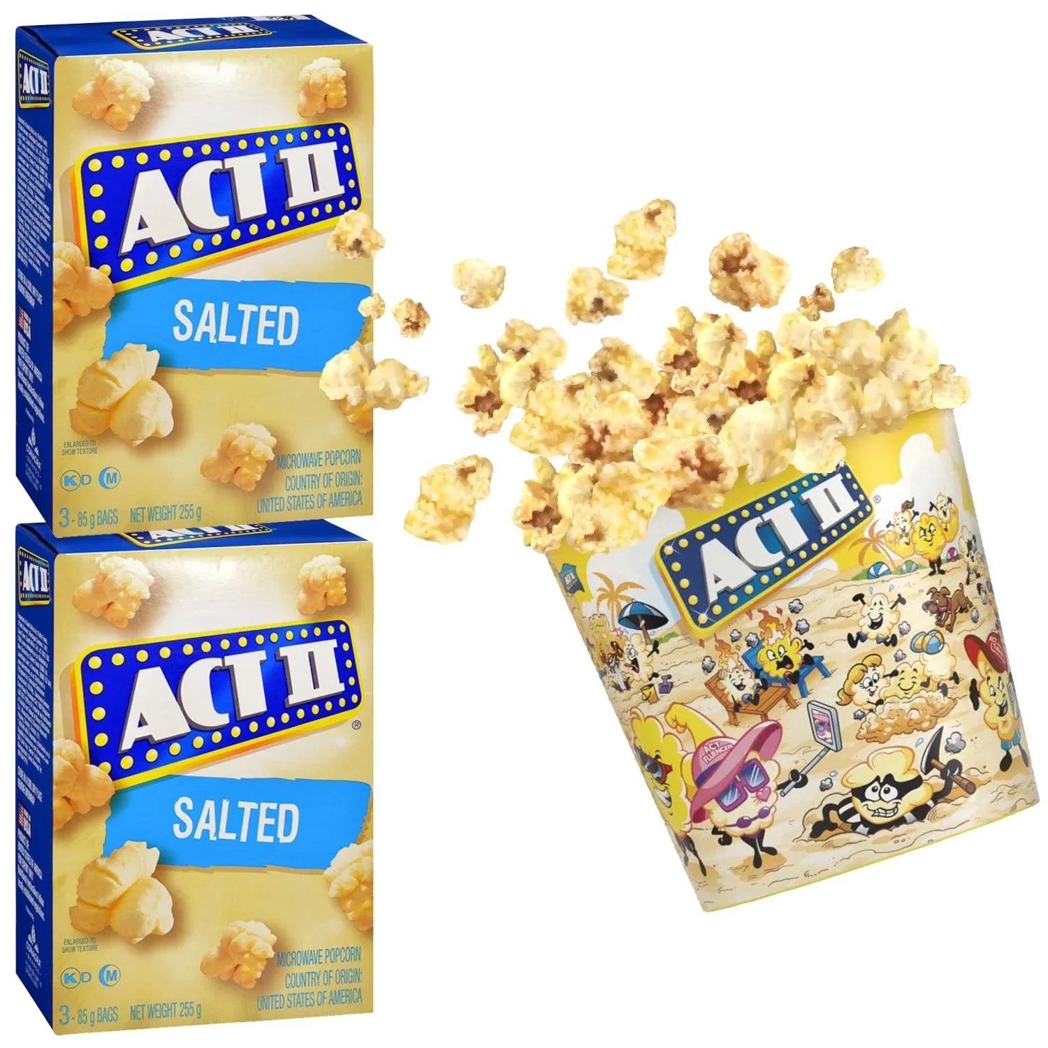 Act II Popcorn Salted 255gm ( Pack of 2) + Tub. Expiry dates 03-Jun-26