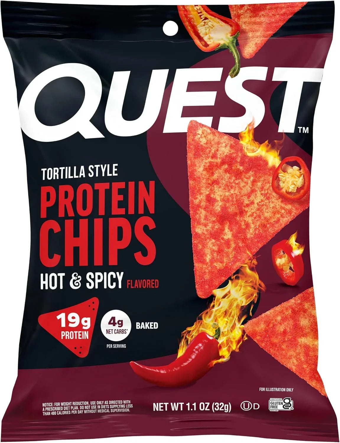 Quest Tortilla Style 19g Protein Chip Hot & Spicy Flavored 32g