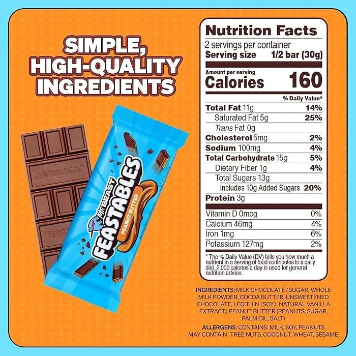 Feastables Peanut Butter Chocolate Bar, 60g - New - View 4 | Welaza