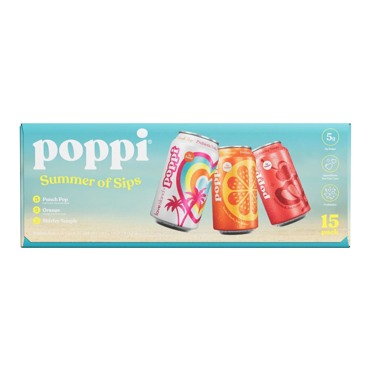 Poppi Prebiotic Soda Summer of Sips Variety Pack 355ml (15 pk)