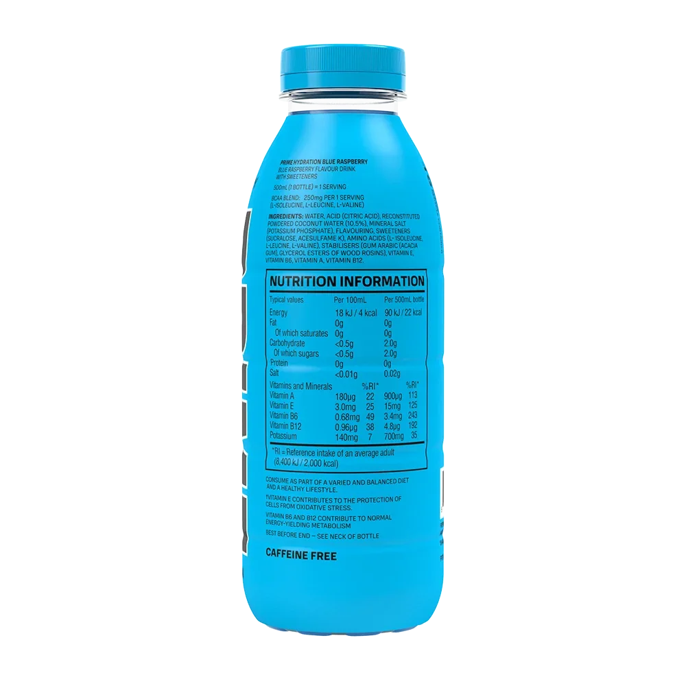 Prime Blue Raspberry Hydration Drink - 500ml Pack of 12