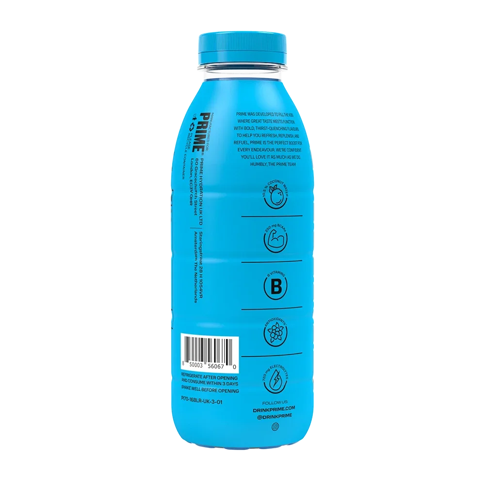Prime Blue Raspberry Hydration Drink - 500ml Pack of 12